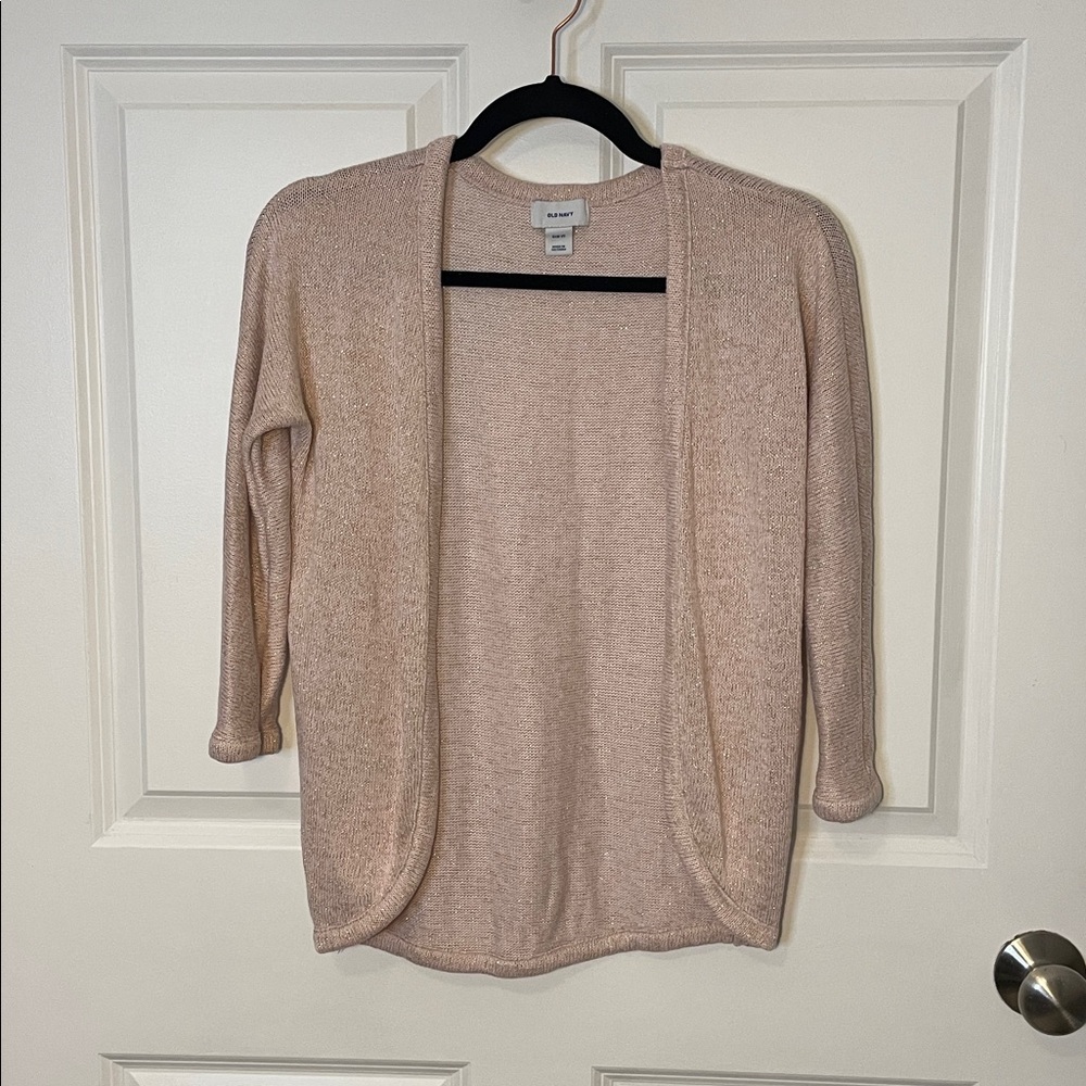 Pink Gold Sparkle Open Front Girls Cardigan size 6/7 Old Navy